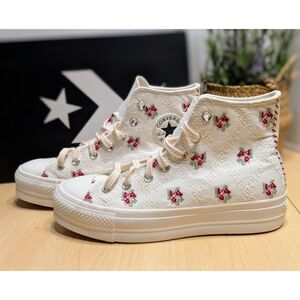 Converse Chuck Taylor All Star Lift Platform Rose Cross Stitch High Tops NIB